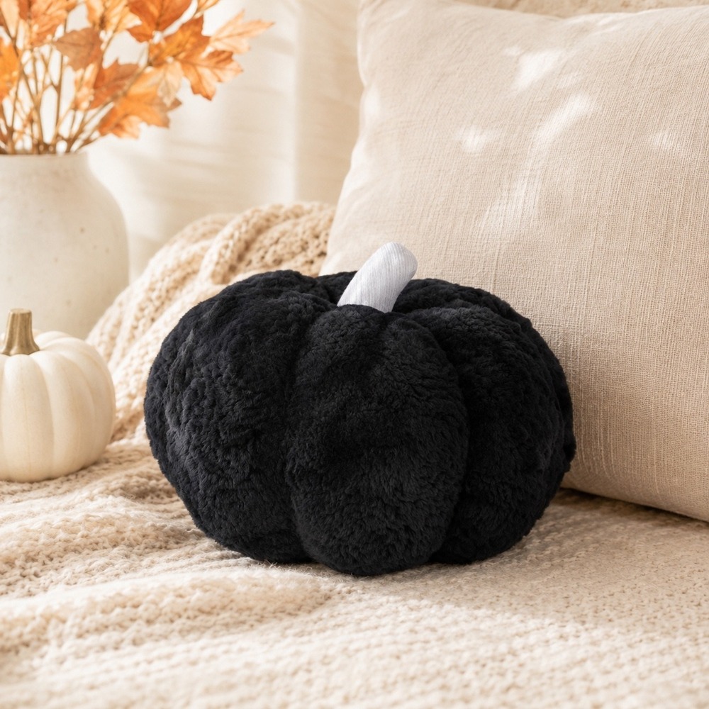 Hyde and EEK Boutique Black Plush Pumpkin Pillow 8x10 Halloween Decor